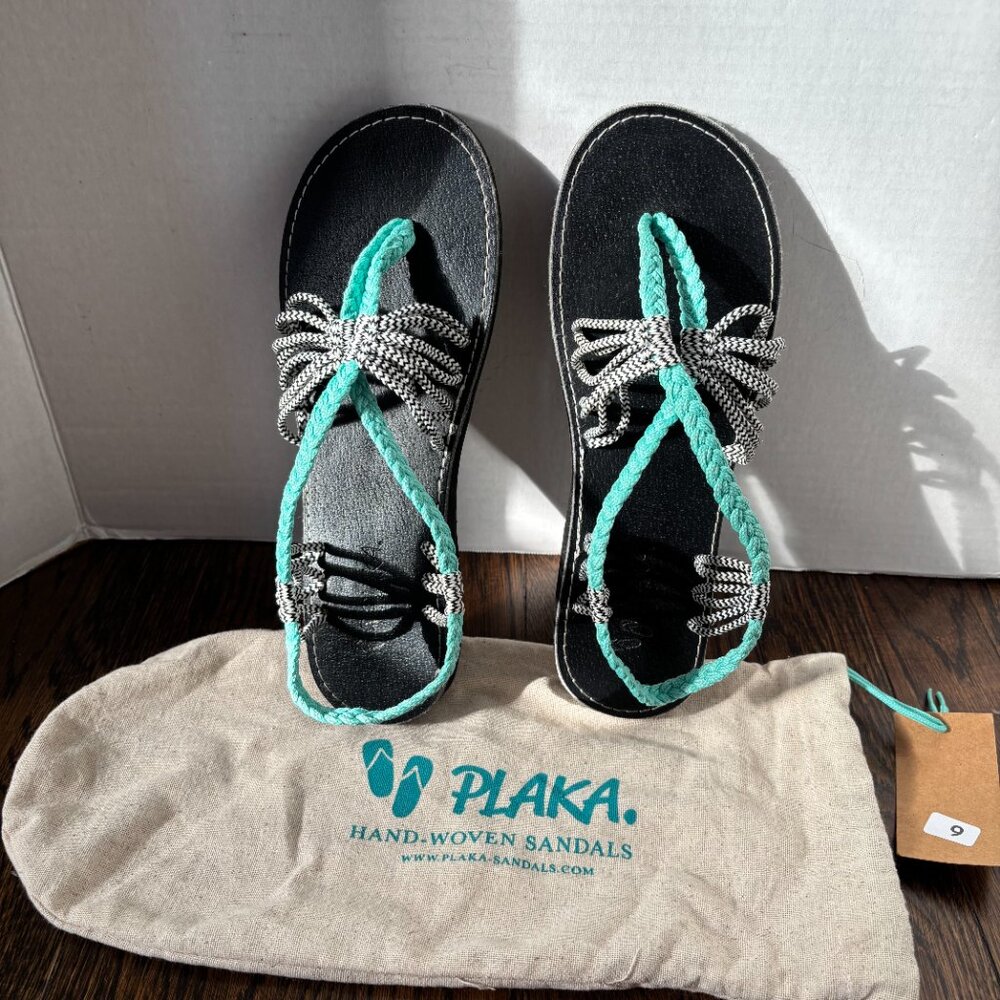 Plaka  Seashell Summer Sandals for Women | Turquoise-Zebra SZ: 9